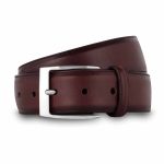 Men's Burgundy Leather Dress Belt with Silver Buckle | Burnished Finish