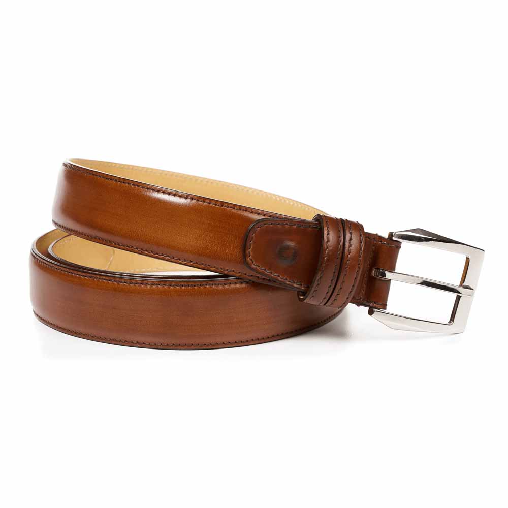 Polished Tan Genuine Leather Dress Belt with Chrome Buckle Men's Tan Leather Dress Belt with Silver Buckle | Polished Finish - Image 1