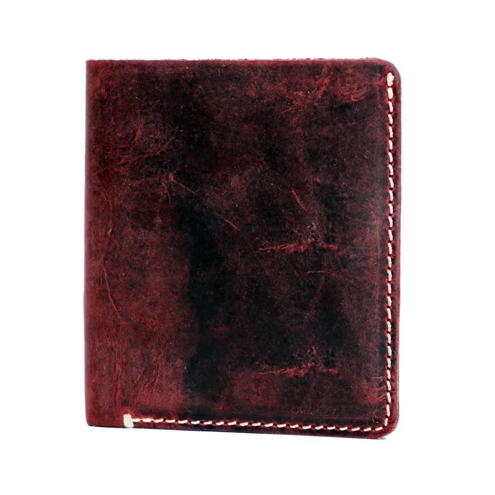 RFID Protected Distressed Burgundy Leather Wallet with Contrast Stitching Men's Distressed Burgundy Leather RFID Wallet with Contrast Stitching - Image 1