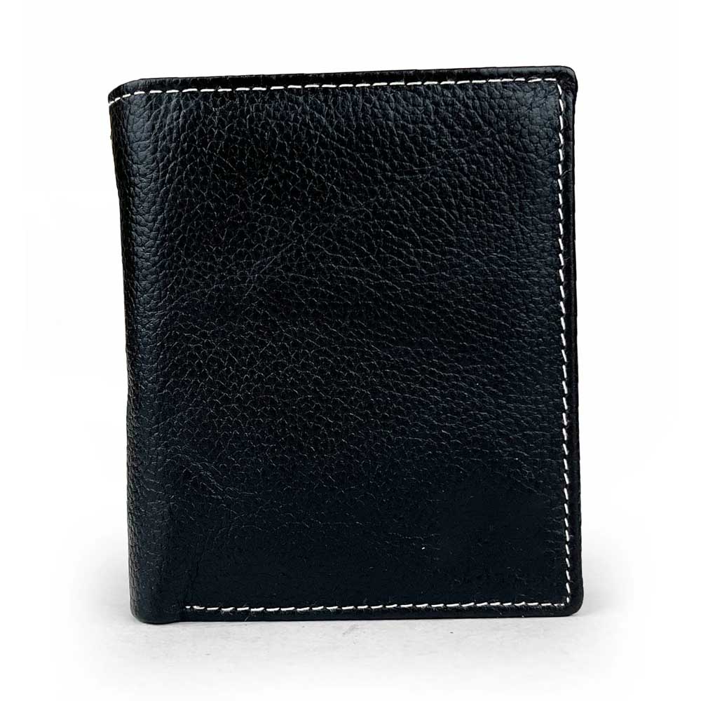 RFID Protected Pebbled Black Leather Wallet with Contrast Stitching Men's Black Pebbled Leather RFID Wallet with Contrast Stitching - Image 1