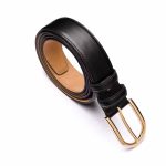Men's Black Leather Dress Belt with Gold-Toned Buckle