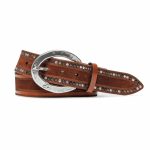 Women's Tan Suede Studded Western Belt with Hammered Buckle