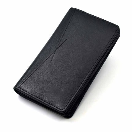 Slim Black Leather Long Wallet for Executive Men