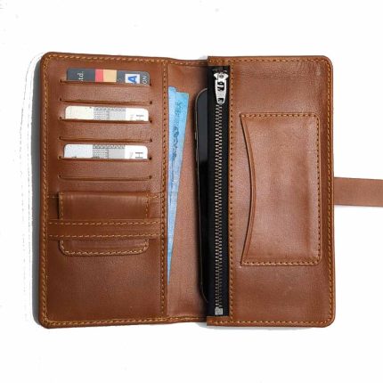Warm Tan Luxury Full-Grain Leather Organizer Wallet with Internal Zip